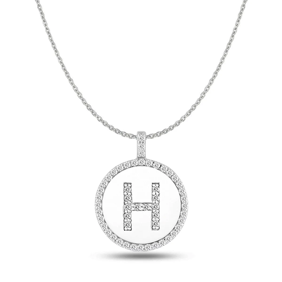 "H" Diamond Initial  14K White Gold Disk Pendant (0.54ct)