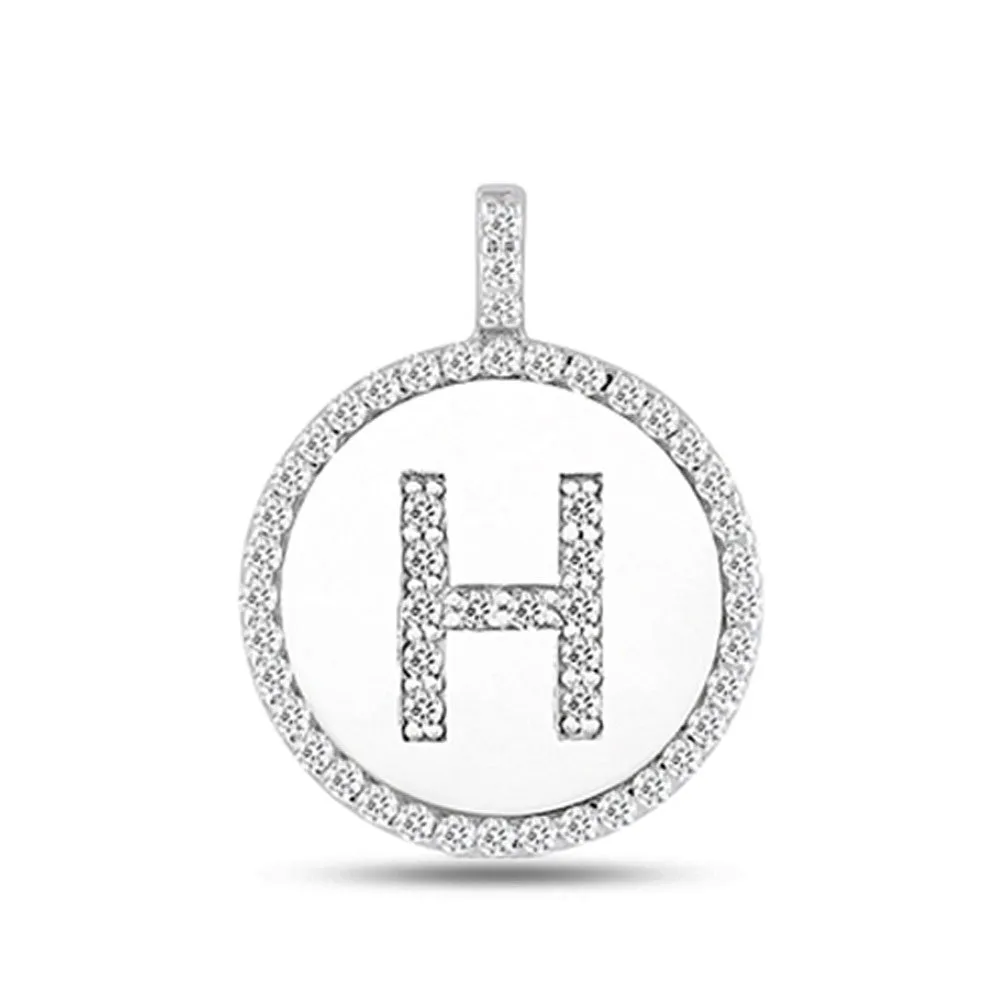 "H" Diamond Initial  14K White Gold Disk Pendant (0.54ct)