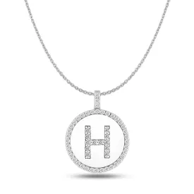 "H" Diamond Initial  14K White Gold Disk Pendant (0.54ct)