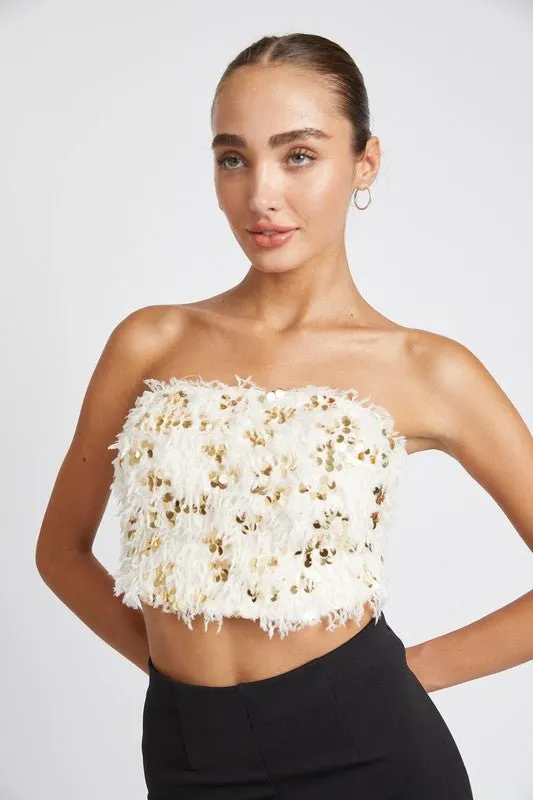 Sequin Feather Tube Top