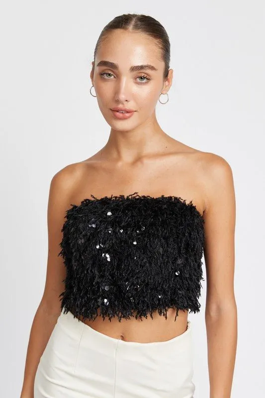 Sequin Feather Tube Top