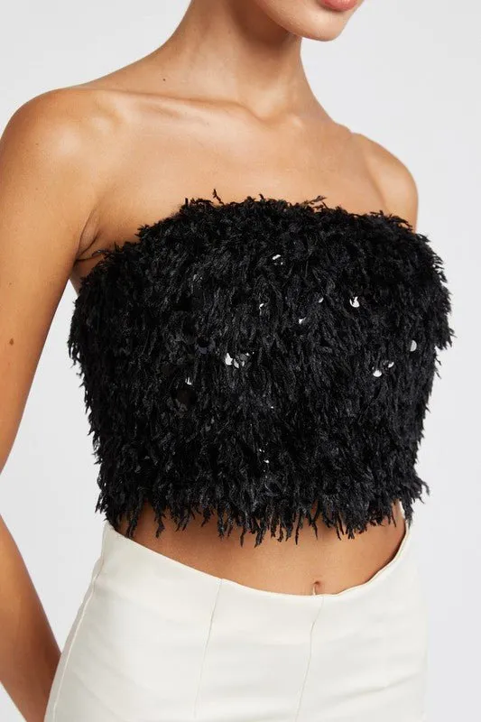 Sequin Feather Tube Top