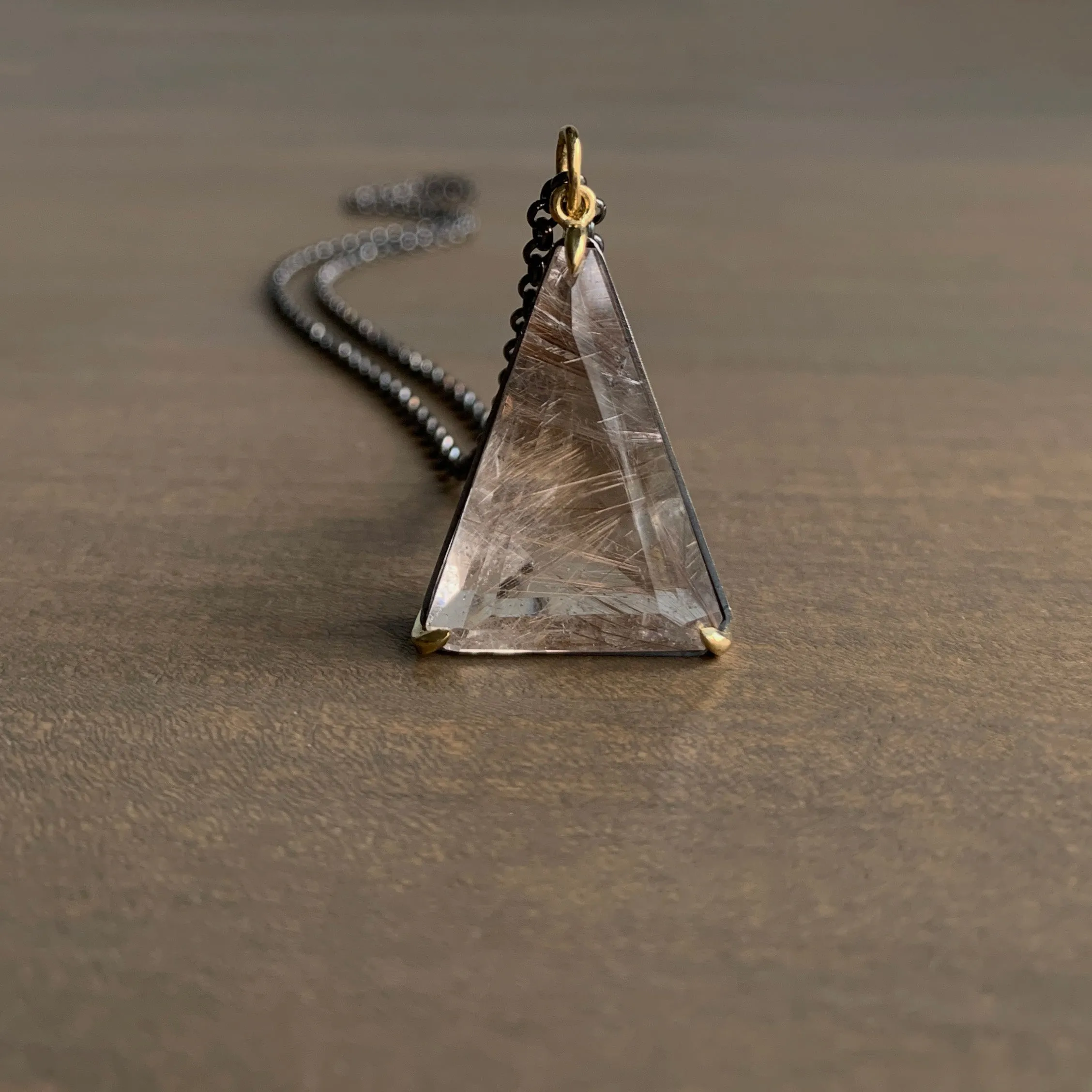 Smoky Rutilated Quartz Triangle Pendant