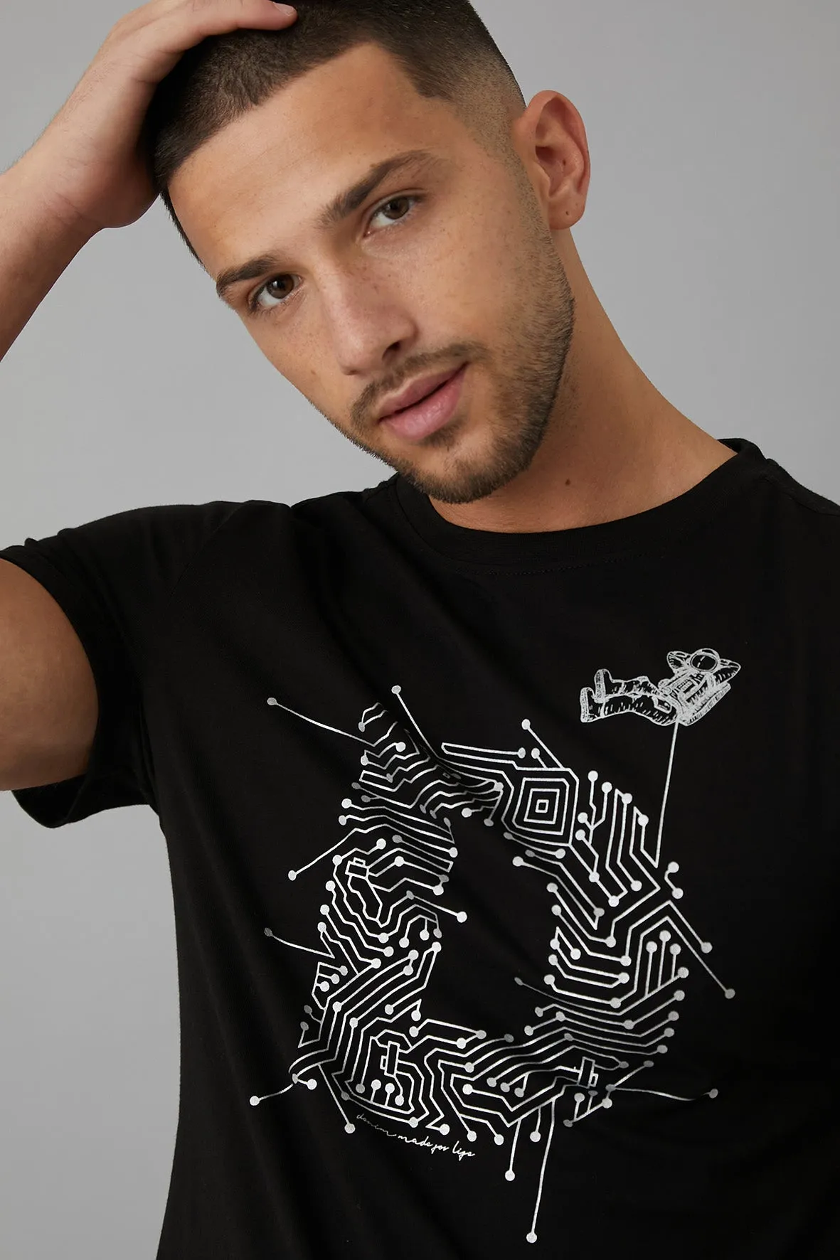 Space Printed crew neck t-shirt in Black