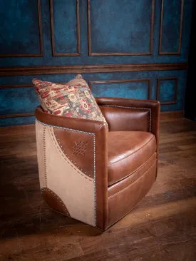 Stud Stitch Leather Swivel Chair