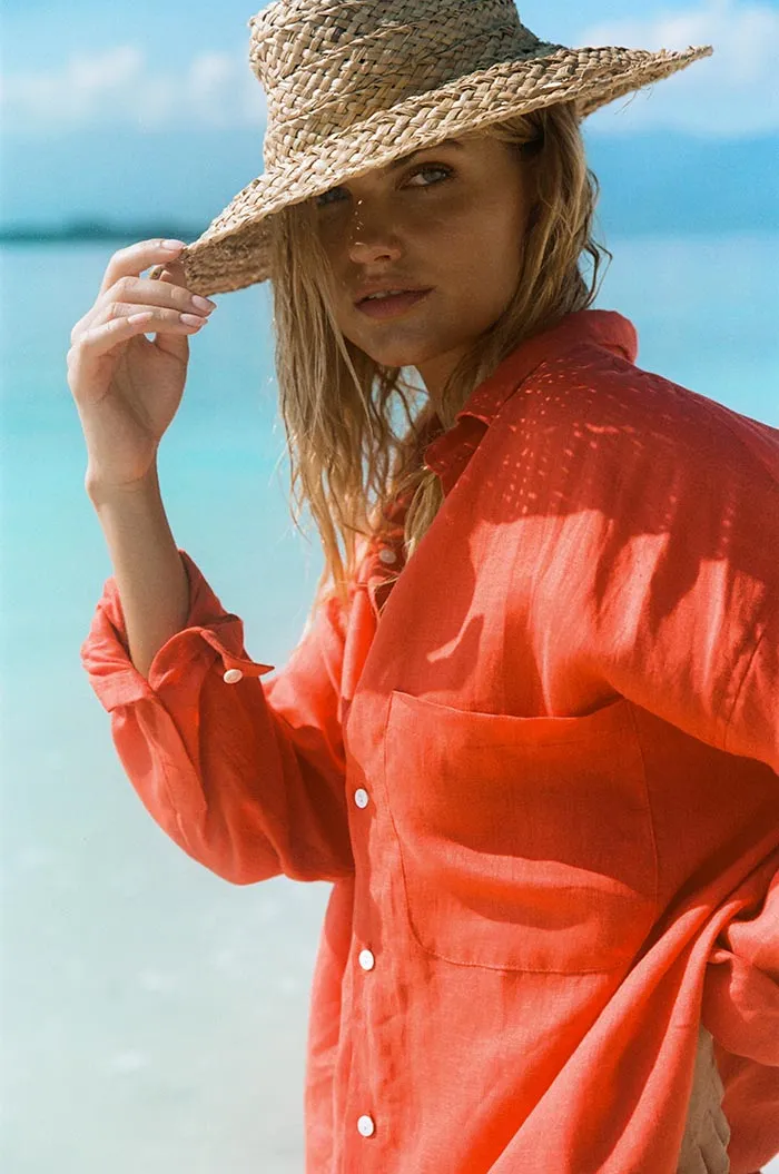 SUMMER Shirt Dress - coral linen