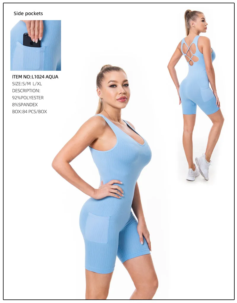 Yoga Pants Romper 2 Pcs Set-Aqua